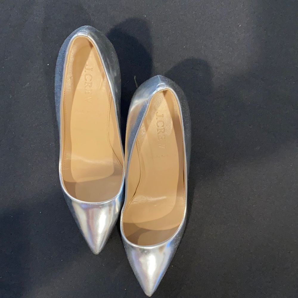 J. Crew Metallic Silver Pointed Heels